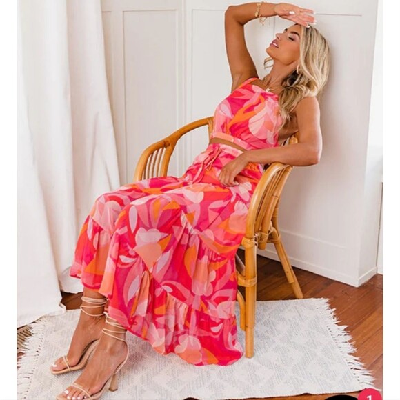 Sky to Moon Hot pink bungalow glow straight neck crop top midi maxi skirt set - Picture 12 of 12